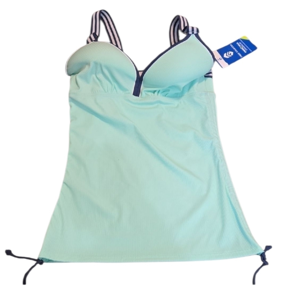 NWT Free Country Women Tankini Top with Striped Straps Swim Sz M(8-10)